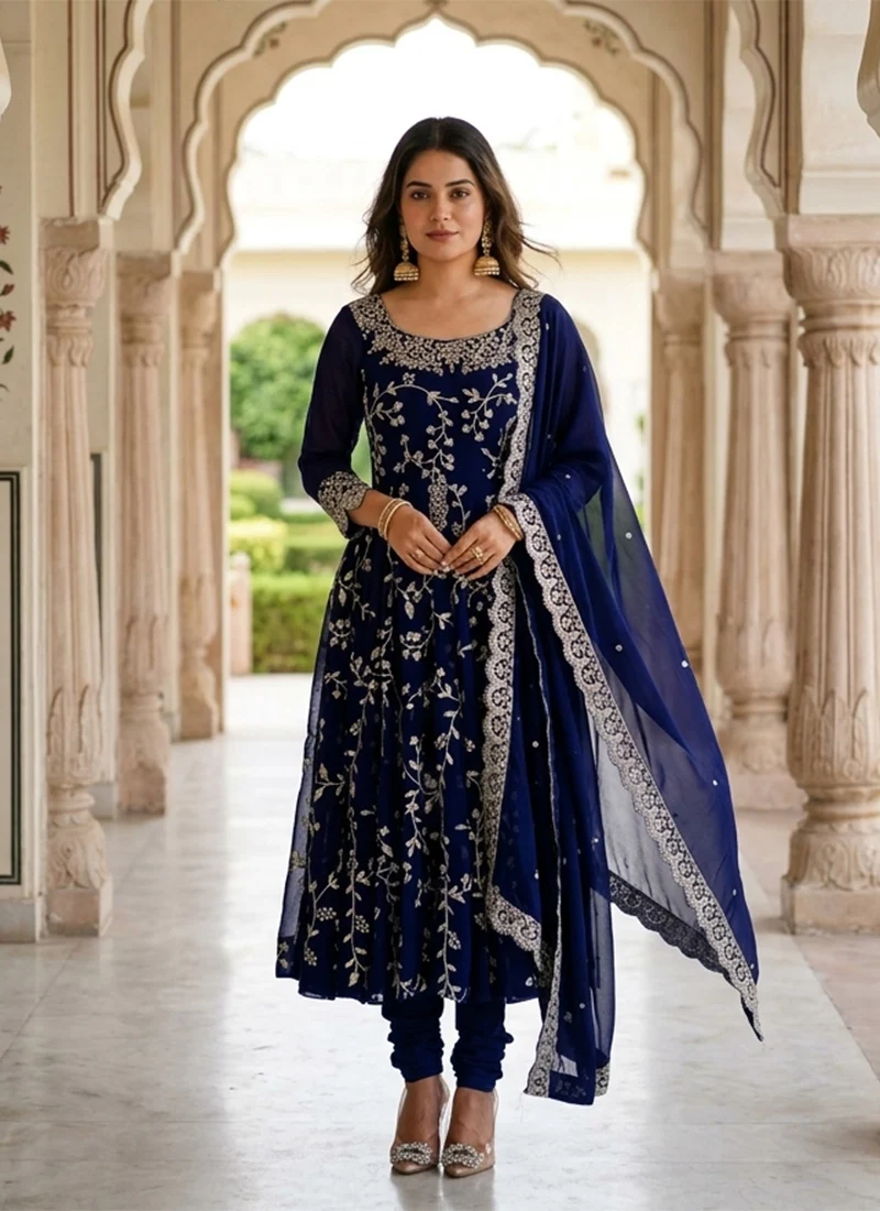Sophisticated grey rayon anarkali suit